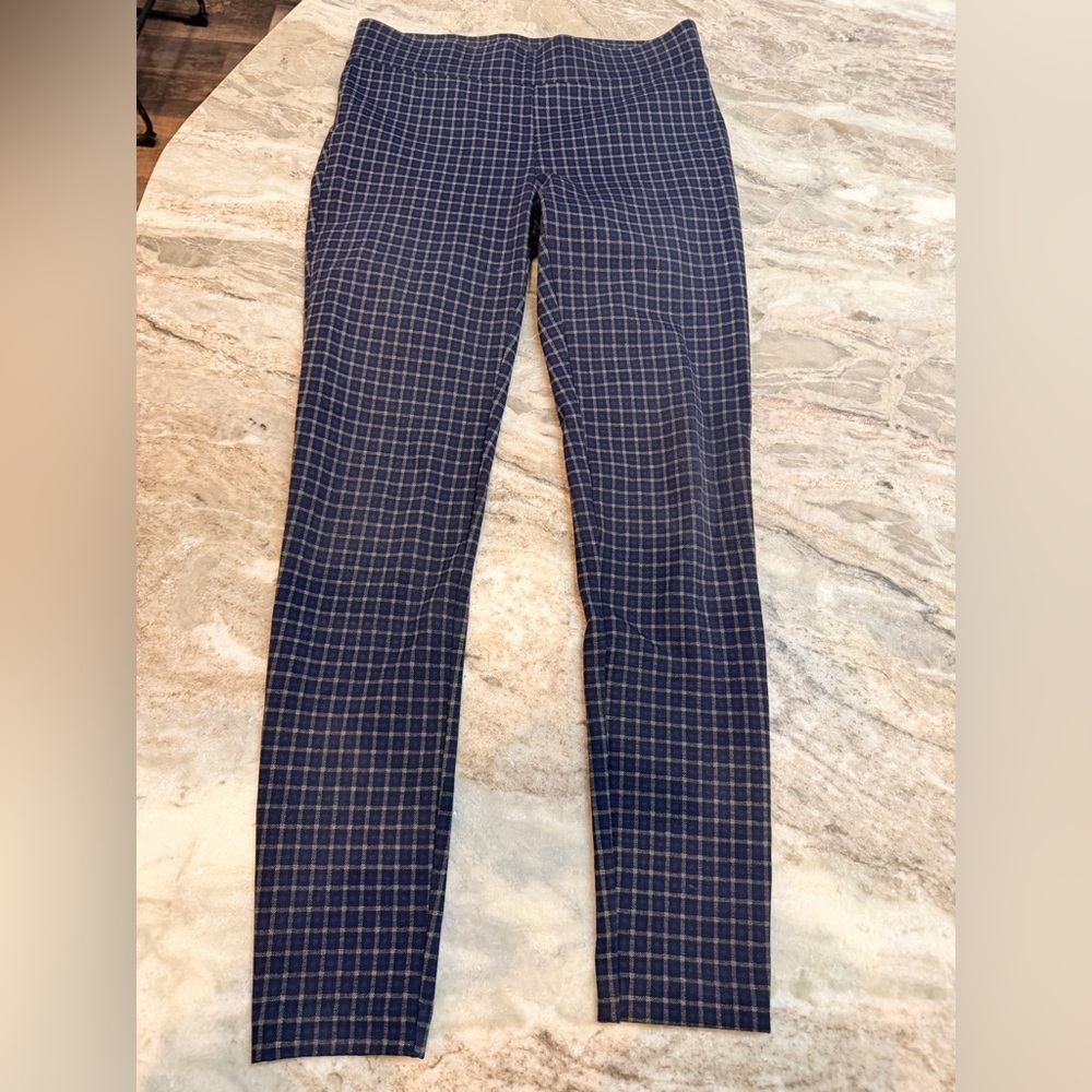 LOFT Navy Plaid Ankle Pants Size Small Stretchy Slim Fit Work Casual